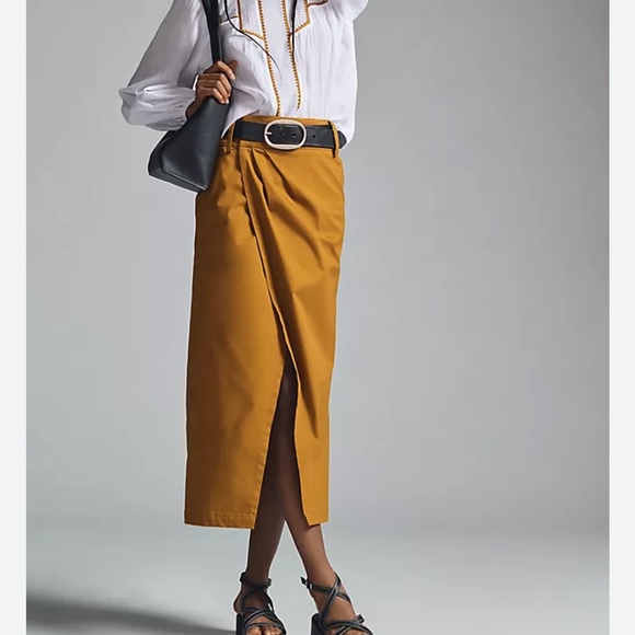 Anthropologie Dresses & Skirts - By Anthropologie  Elegant Mustard Wrap Skirt